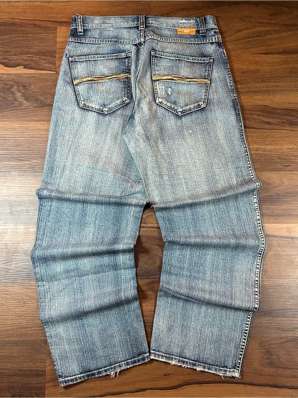 Vintage 90s/y2k pelle pelle dark wash faded baggy jeans with embroidered pockets
